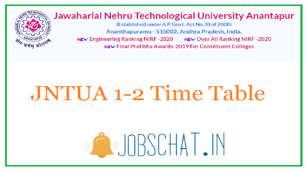 JNTUA 1-2 Time Table 2020 Out (R19, R15) - B.Tech, B.Pharmacy