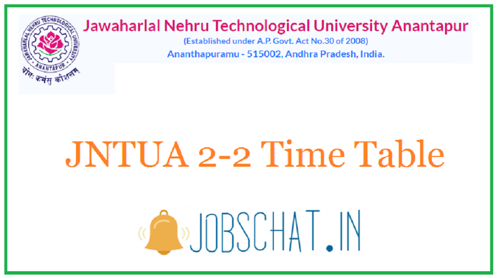 JNTUA 2-2 Time Table 2020 Out - R15, R09 B.Tech, B.Pharm